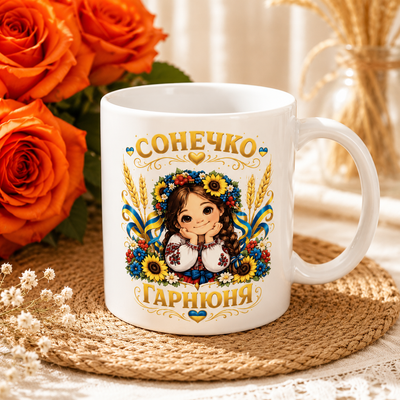 Сонечко Гарнюня (Sunny Girl) Ukrainian Folk Art Coffee Mug