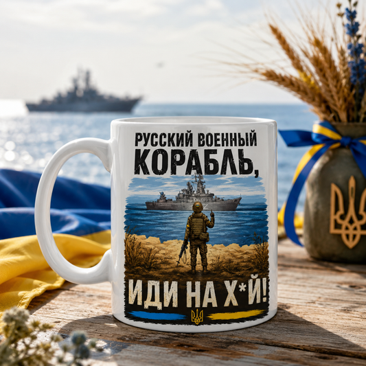 Russian Warship Go F Yourself Mug | Ukrainian Patriot Coffee Mug | Snake Island Quote | White Ceramic Mug