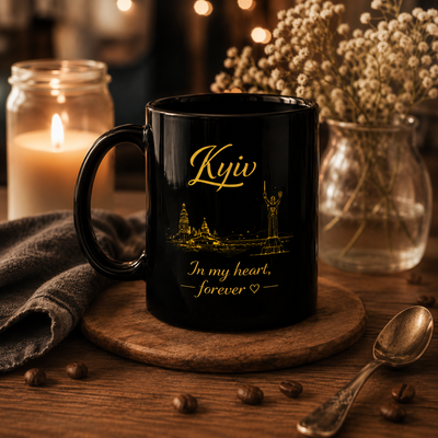Kyiv In My Heart Forever – Ukrainian City Black Coffee Mug